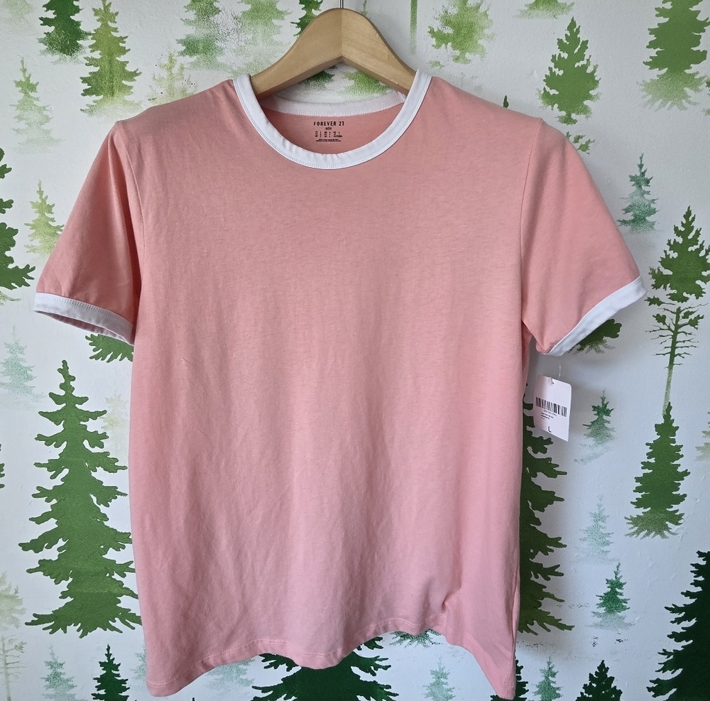 Forever 21 Men’s Pink T‑Shirt with White Trim